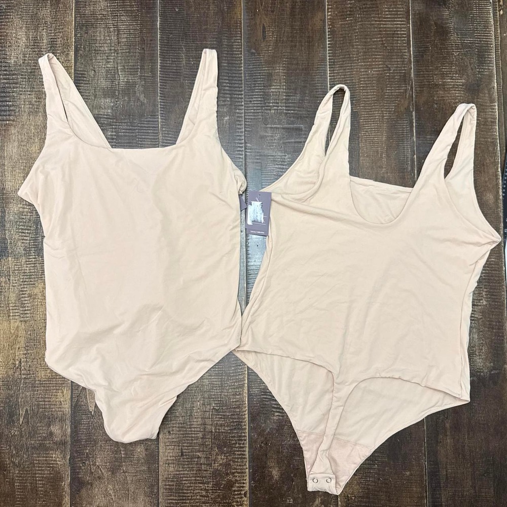 Auden 2 Pack Women's 4 Way Stretch Tan Thong Tank Bodysuit